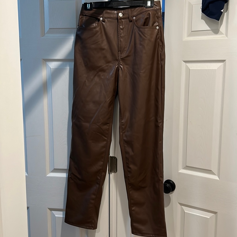 H&M vegan leather pants in brown